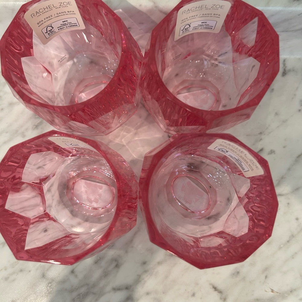 RACHEL ZOE SET OF 4 PINK ACRYLIC CUT CRYSTAL TUMBLER GLASS WINE - Picture 2 of 3